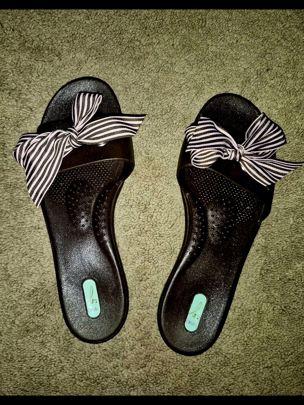 Brown Slide Sandals with Striped Bow Accent - Casual Women’s Slides